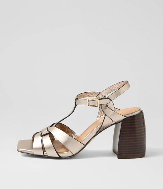 Image of Sandals. Productname: Tanett Platino Dark Brown Leather Sandals in PLATINO-DK BROWN HEEL colour by brand - MIDAS