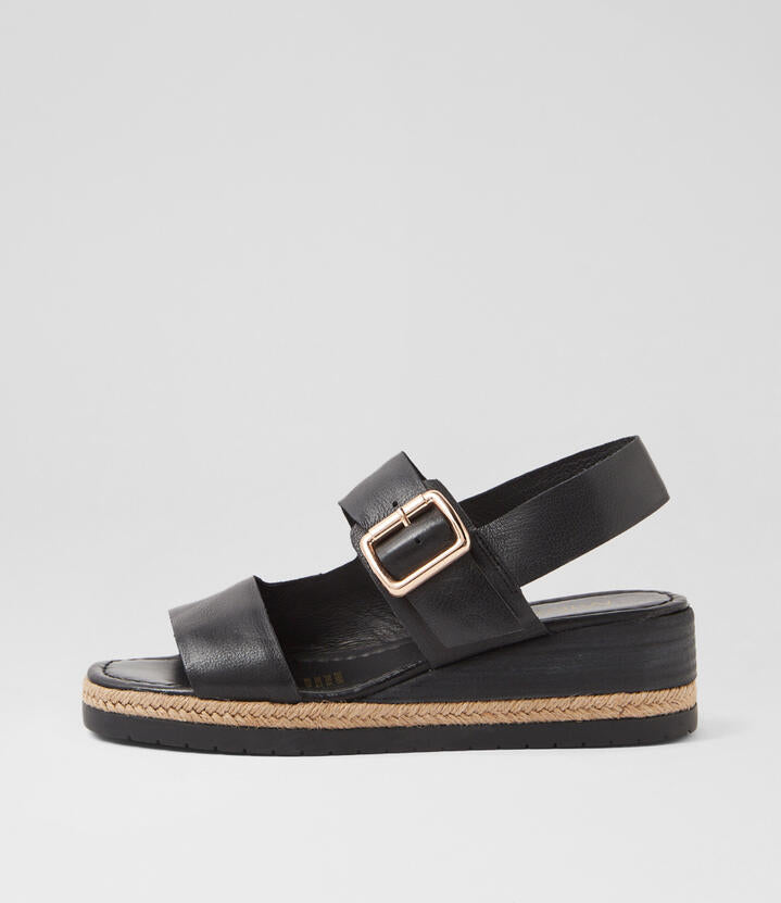 Image of Sandals. Productname: Issy Black Leather Sandals in BLACK colour by brand - MIDAS