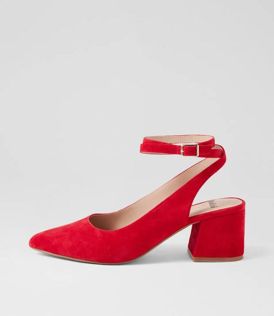 Image of Heels. Productname: Rashell Red Suede Pump Heels in RED colour by brand - MOLLINI