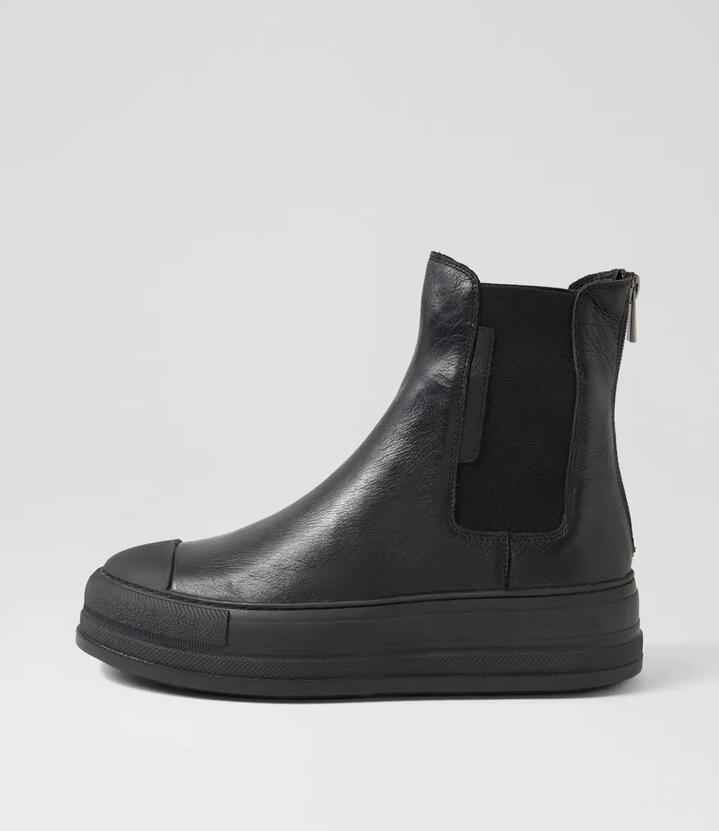 Image of Boots. Productname: Gandal Black Leather Chelsea Boots in BLACK-BLACK SOLE colour by brand - MIDAS