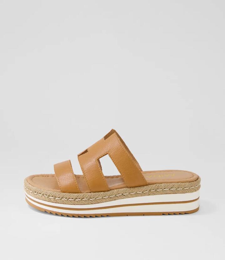 Image of Slippers. Productname: Aopings Dark Tan Leather Slides in Dk Tan colour by brand - MIDAS