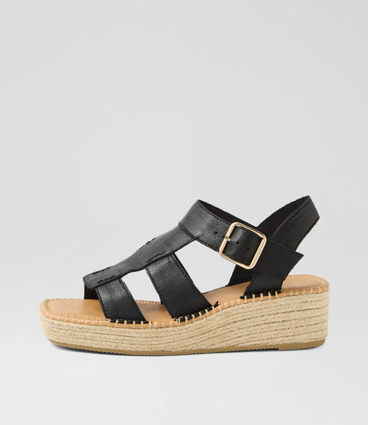 Image of Sandals. Productname: Yesma Black Natural Rope Leather Sandals in BLACK-NATURAL ROPE colour by brand - MIDAS
