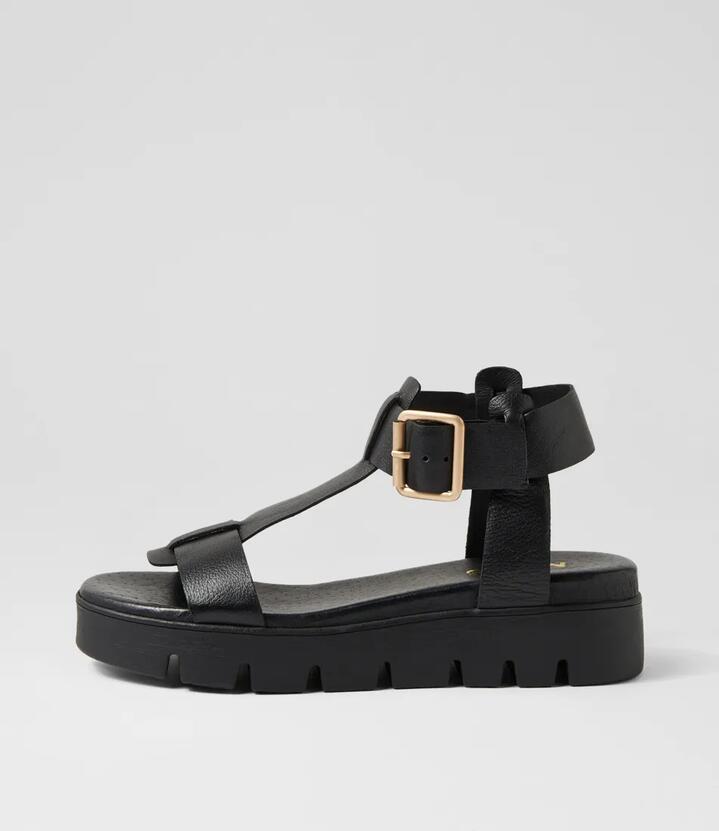 Image of Sandals. Productname: Broy Black Leather Sandals in BLACK-BLACK SOLE colour by brand - MIDAS
