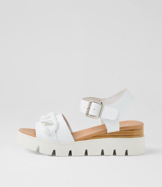 Image of Sandals. Productname: Reliks White Leather Sandals in WHITE-WHITE SOLE colour by brand - MIDAS
