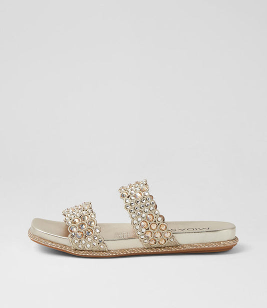Image of Slippers. Productname: Yenner Gold Multi Slides in GOLD colour by brand - MIDAS
