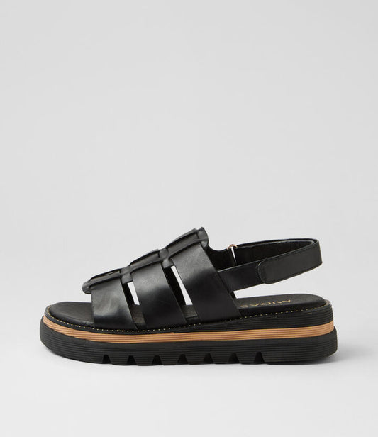 Image of Sandals. Productname: Syah Black Leather Sandals in BLACK colour by brand - MIDAS