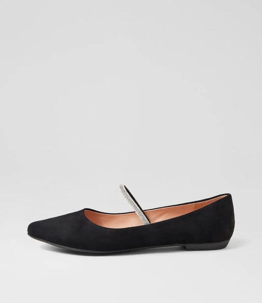 Image of Flats. Productname: Glim Black Silver Suede Jewels Flats in BLACK-SILVER colour by brand - MOLLINI