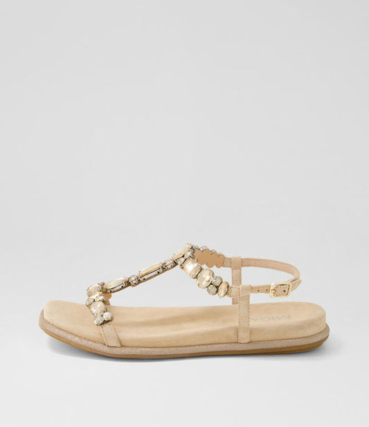 Image of Sandals. Productname: Yappa Latte Suede Jewels Sandals in LATTE colour by brand - MIDAS