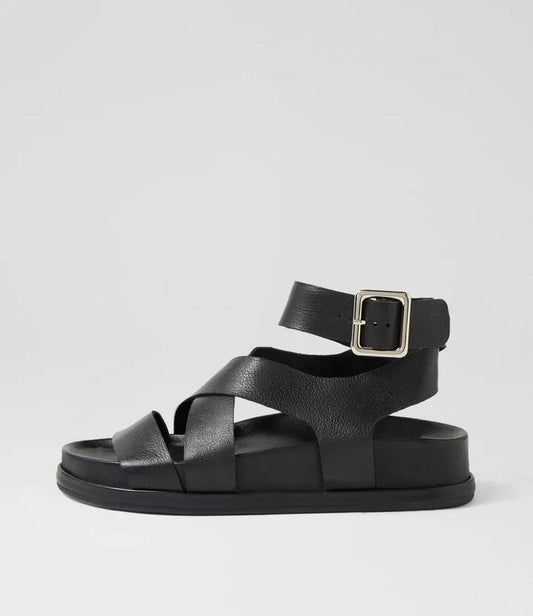 Image of Sandals. Productname: Greyes Black Leather Sandals in BLACK colour by brand - MIDAS