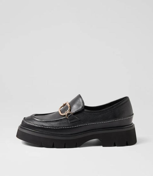Image of Flats. Productname: Kelly Black Leather Loafers in BLACK-BLACK SOLE colour by brand - MOLLINI