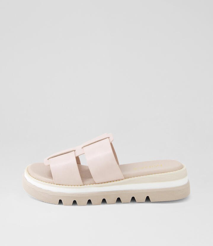 Image of Slippers. Productname: Steey Almond Leather Slides in ALMOND colour by brand - MIDAS