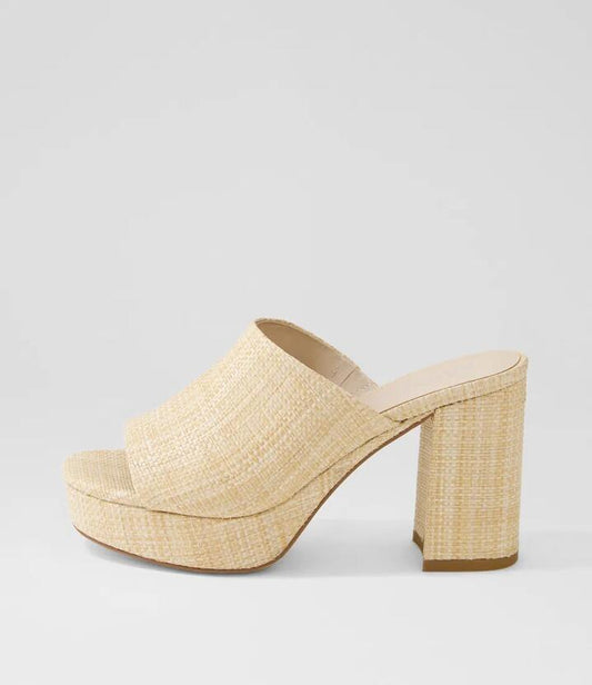 Image of Heels. Productname: Orda Natural Synthetic Raffia Heels in NATURAL colour by brand - MIDAS