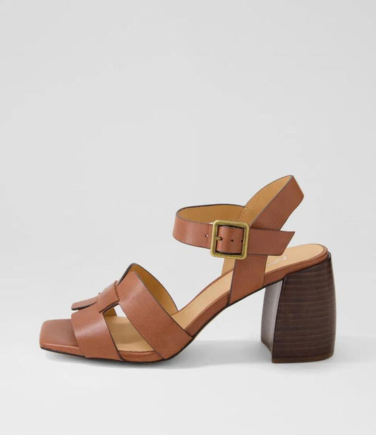 Image of Sandals. Productname: Tellary Walnut Dark Brown Leather Sandals in WALNUT-DK BROWN HEEL colour by brand - MIDAS