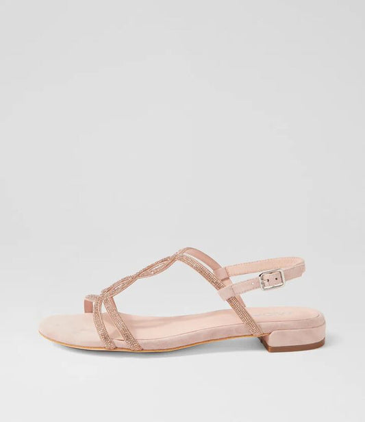 Image of Sandals. Productname: Luviye Nude Suede Jewels Sandals in NUDE colour by brand - MIDAS