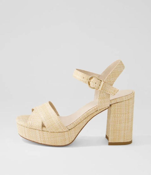 Image of Heels. Productname: Onna Natural Synthetic Raffia Heels in NATURAL colour by brand - MIDAS