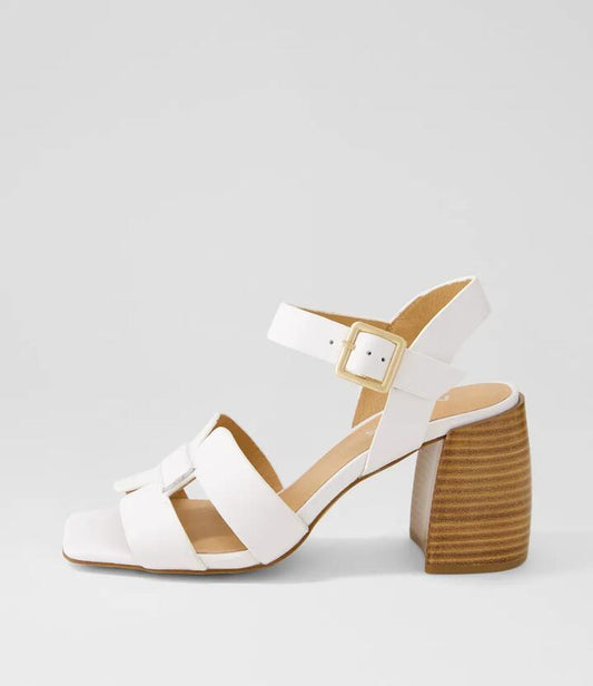 Image of Sandals. Productname: Tellary White Natural Leather Sandals in WHITE-NATURAL HEEL colour by brand - MIDAS