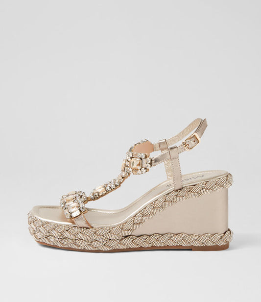 Image of Sandals. Productname: Vixel Champagne Leather Jewels Sandals in CHAMPAGNE colour by brand - MIDAS