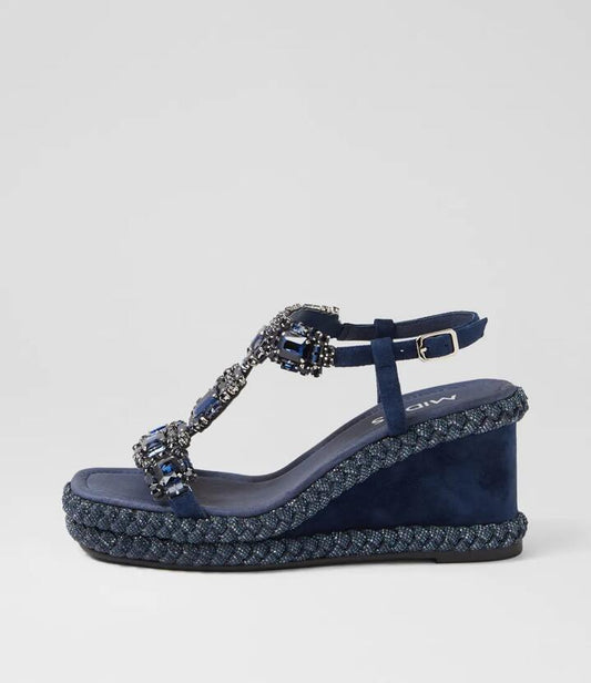 Image of Sandals. Productname: Vixel Navy Suede Jewels Sandals in NAVY colour by brand - MIDAS