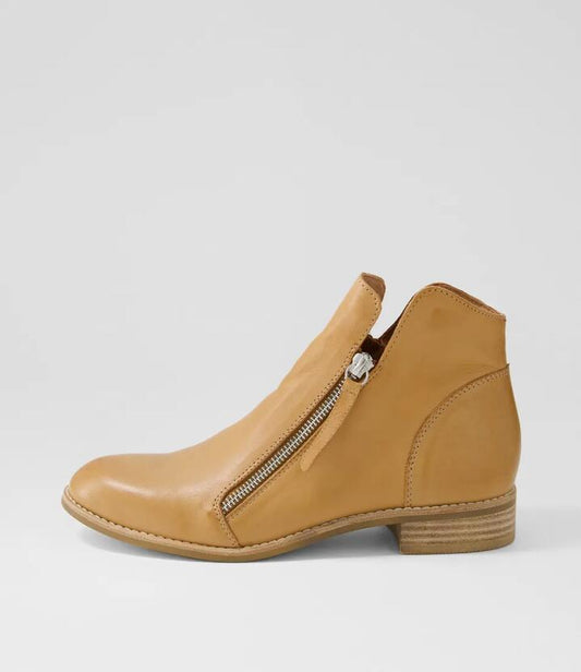 Image of Boots. Productname: Clorr Dark Tan Leather Ankle Boots in DK TAN colour by brand - MIDAS