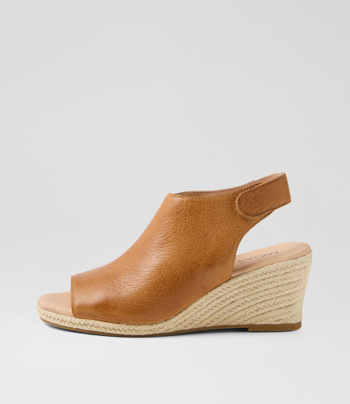 Image of Sandals. Productname: Jenney Dark Tan Leather Sandals in DK TAN colour by brand - MIDAS
