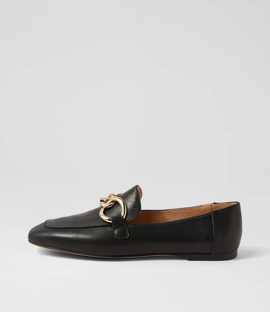 Image of Flats. Productname: Nelya Black Leather Loafers in BLACK colour by brand - MOLLINI