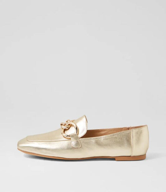 Image of Flats. Productname: Nelya Pale Gold Leather Loafers in PALE GOLD colour by brand - MOLLINI