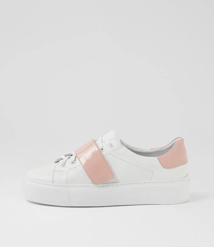 Image of Sneakers. Productname: Camberly White Pink Leather Patent Sneakers in White-Pink colour by brand - MOLLINI