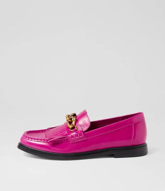 Image of Flats. Productname: Grin Magenta Shine Leather Loafers in MAGENTA colour by brand - MOLLINI