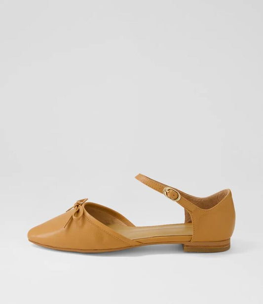 Image of Footwear. Productname: Gemila Dark Tan Leather Flat Shoes in DK TAN colour by brand - MOLLINI