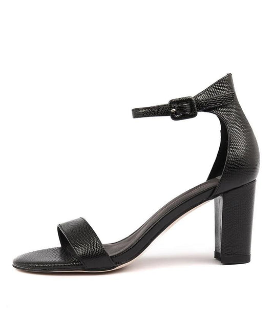 Image of Sandals. Productname: Gessie Black Lizard Leather Heel Sandals in BLACK colour by brand - MOLLINI