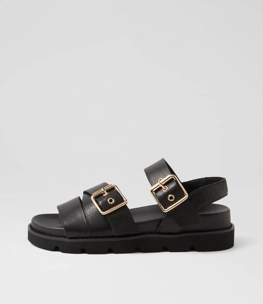 Image of Sandals. Productname: Carlin Black Leather Sandals in BLACK-BLACK SOLE colour by brand - MOLLINI