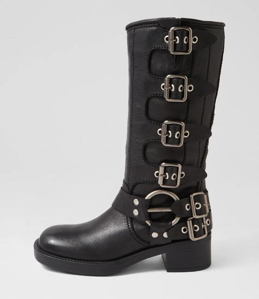 Image of Boots. Productname: Kade Black Leather Knee High Boots in BLACK colour by brand - MOLLINI