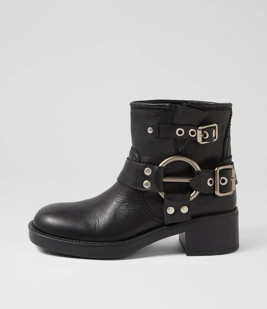 Image of Boots. Productname: Kamilla Black Leather Ankle Boots in BLACK colour by brand - MOLLINI
