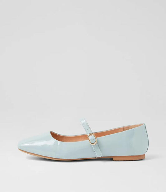 Image of Footwear. Productname: Tokena Pale Blue Patent Leather Ballet Flats in PALE BLUE colour by brand - MOLLINI