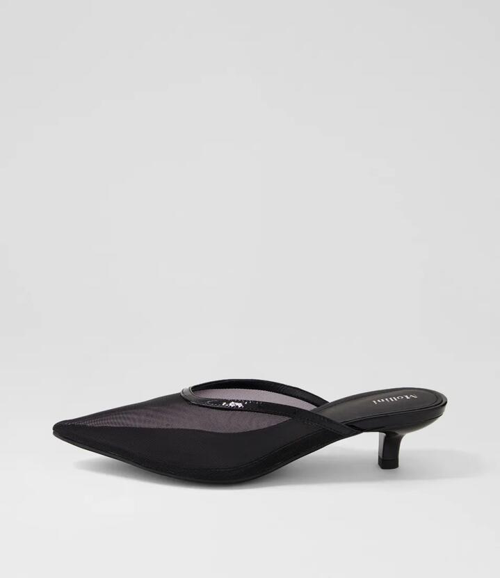 Image of Sandals. Productname: Celeb Black Patent Mesh Mules in Black-Black colour by brand - MOLLINI