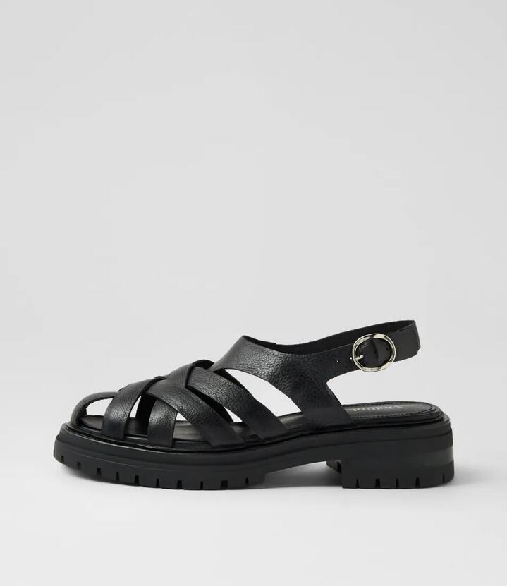 Image of Shoes. Productname: Abees Black Leather Flat Shoes in Black colour by brand - MOLLINI