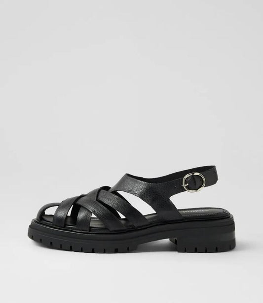 Image of Shoes. Productname: Abees Black Leather Flat Shoes in Black colour by brand - MOLLINI