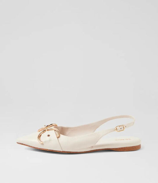 Image of Footwear. Productname: Flere Cream Leather Flat Shoes in CREAM colour by brand - MOLLINI