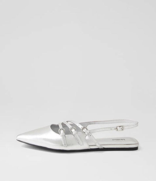 Image of Footwear. Productname: Moena Silver Leather Flat Shoes in SILVER colour by brand - MOLLINI