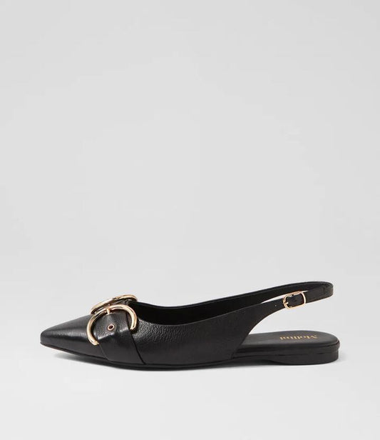 Image of Footwear. Productname: Flere Black Leather Flat Shoes in BLACK colour by brand - MOLLINI