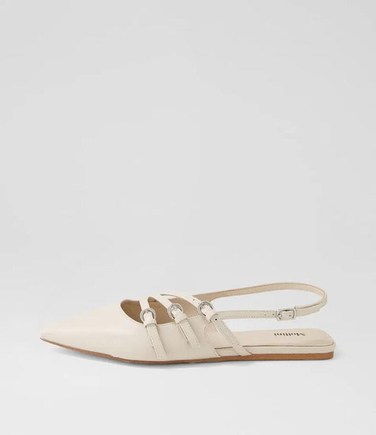 Image of Footwear. Productname: Moena Cream Leather Flat Shoes in CREAM colour by brand - MOLLINI