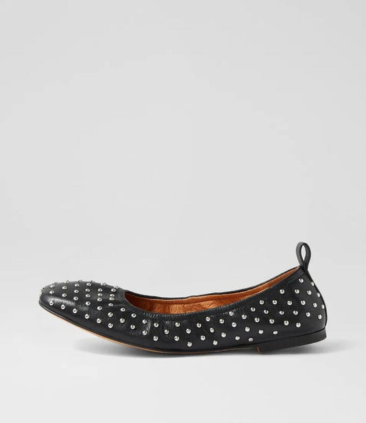 Image of Footwear. Productname: Narn Black Leather Ballet Flats in BLACK colour by brand - MOLLINI