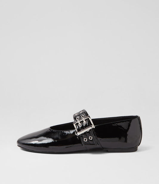 Image of Footwear. Productname: Hearts Black Crinkle Patent Ballet Flats in BLACK colour by brand - MOLLINI