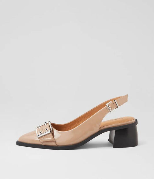 Image of Heels. Productname: Glint Latte Patent Leather Heels in LATTE colour by brand - MOLLINI