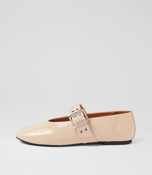 Image of Footwear. Productname: Hearts Latte Crinkle Patent Ballet Flats in LATTE colour by brand - MOLLINI