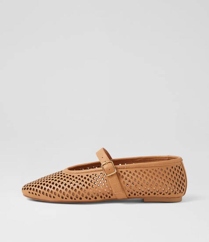 Image of Footwear. Productname: Elony Light Tan Leather Ballet Flats in LT TAN colour by brand - MOLLINI