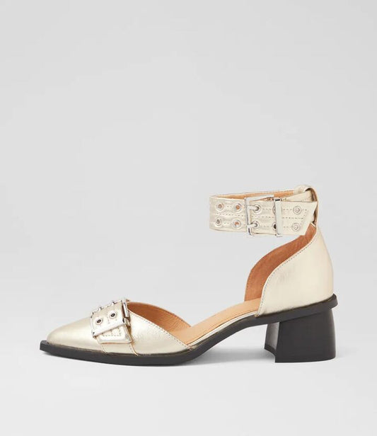 Image of Heels. Productname: Glazi Gold Leather Heels in GOLD colour by brand - MOLLINI