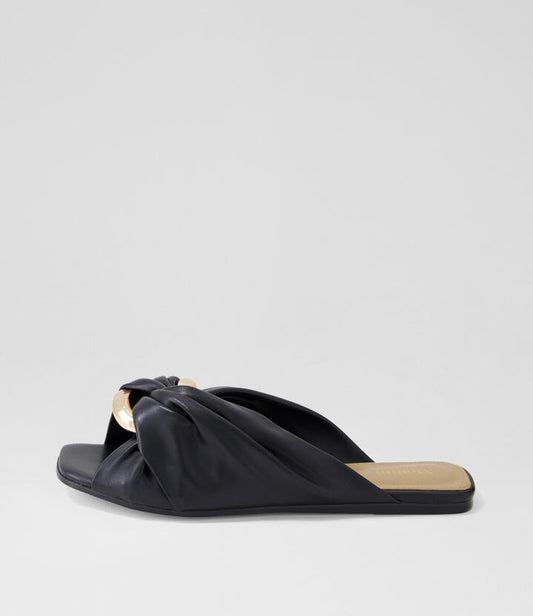 Image of Slippers. Productname: Liberti Black Leather Slides in BLACK colour by brand - MOLLINI