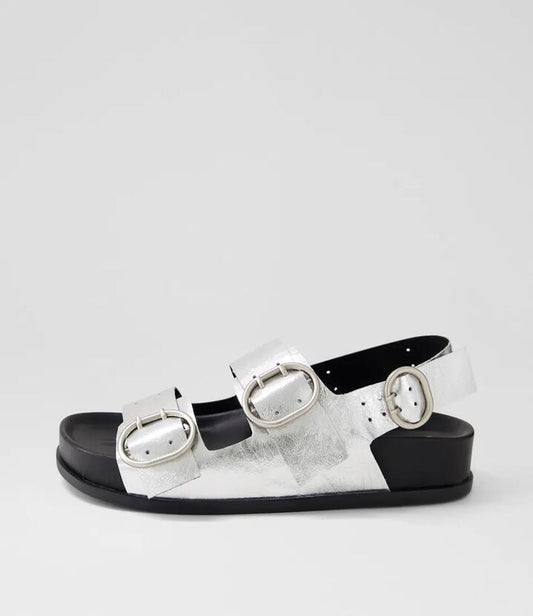 Image of Slippers. Productname: Caylia Silver Crush Leather Slides in SILVER CRUSH colour by brand - MOLLINI