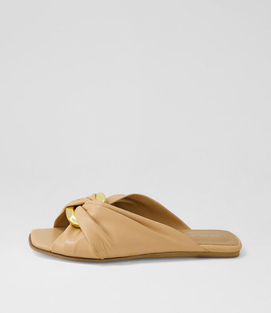 Image of Slippers. Productname: Liberti Camel Leather Slides in CAMEL colour by brand - MOLLINI
